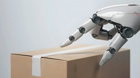 Using technology and robots to help transport goods and logistics systems, robotic hand touch box packageの素材