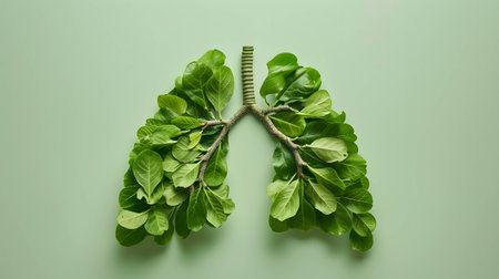 Breathing in clean, fresh air is essential for maintaining healthy lungs, human lungs made of fresh green leaves on green backgroundの素材