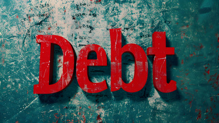 Word âDebtâ on minimal background, Increase in domestic and international debt both production and consumption sectorsの素材