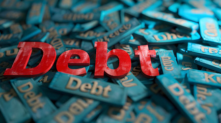 Word âDebtâ on minimal background, Increase in domestic and international debt both production and consumption sectorsの素材