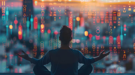 Connection between mental clarity gained from meditation and strategic investment decision-making, focus mindset on investment and businessの素材