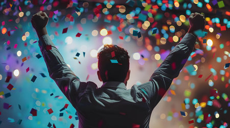 A financial planner celebrating with a client upon achieving their financial goals and milestones, Financial planning for financial freedom and investment growthの素材