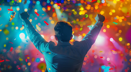 A financial planner celebrating with a client upon achieving their financial goals and milestones, Financial planning for financial freedom and investment growthの素材