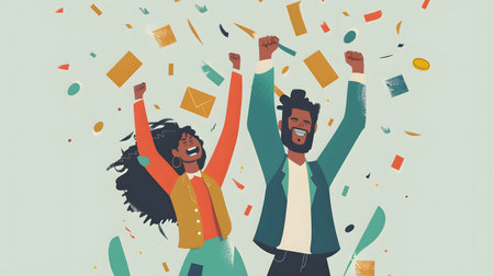 A financial planner celebrating with a client upon achieving their financial goals and milestones, Financial planning for financial freedom and investment growthの素材