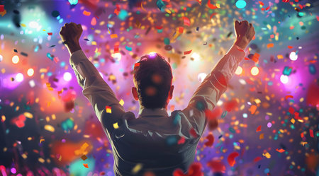 A financial planner celebrating with a client upon achieving their financial goals and milestones, Financial planning for financial freedom and investment growthの素材