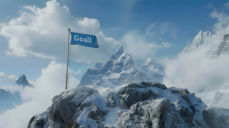 The flag word âGoalâ on the mountain, setting good and clear goals helps you reach your target and achieve success fasterの素材