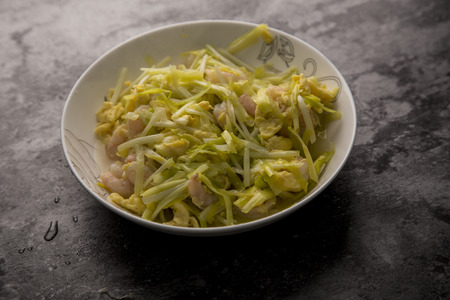 Scrambled eggs with Chinese leek shootの写真素材