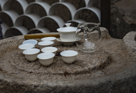 Tea pot and tea cupsのeditorial素材