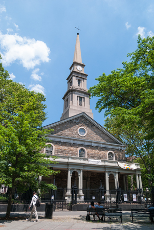 Historical Church clock tower in Greenwich Village, NYCの写真素材
