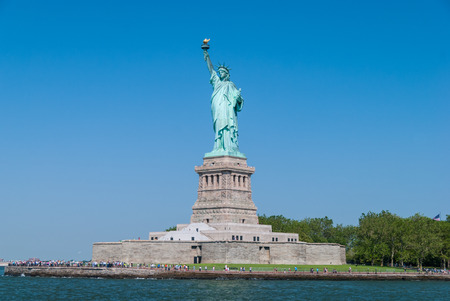 Statue of Liberty on pedestal close up viewの写真素材
