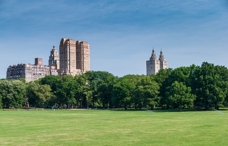 Central park view of Manhattan twin towersの写真素材