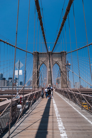 Brooklyn Bridge pedestrian path, NYCの写真素材