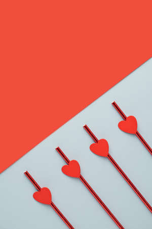 Love celebration drinking straws minimal layout on a geometric pastel background.