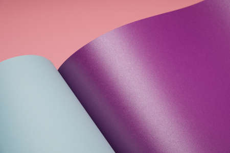 Colorful flow abstract background with three tone paper. Violet bold backdropの写真素材