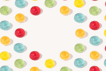 Daisy flowers soft candy with copy space on a bright white background. Floral spring patternの写真素材