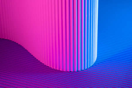 Abstract geometric background with magenta and blue hues. Corrugated lines futuristic backdrop.