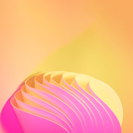Magenta and yellow abstract dynamic 3D background. Summer colors layers templateの写真素材
