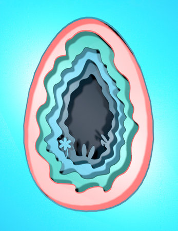Easter egg digital illustration with colorful layers. Spring, Happy Easter background. 3D renderの写真素材