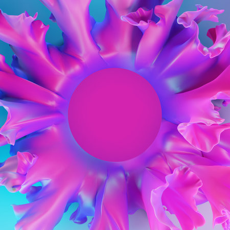 Magenta and teal abstract organic shape futuristic background. Neon 3D render. Cyber illustration copy space.の写真素材
