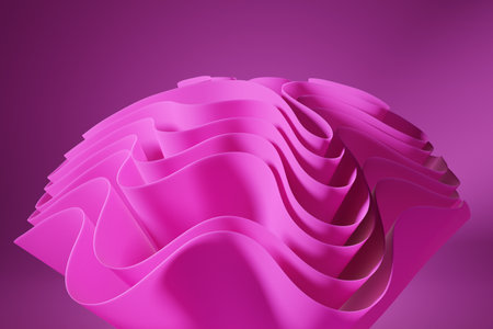 Magenta fabric layers floating against purple background. Soft, elegant abstract 3D renderの写真素材