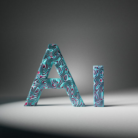AI letters with wavy cyber texture. Artificial intelligence abstract 3D renderの写真素材