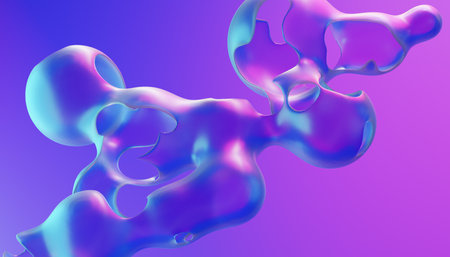 Neon abstract liquid shape with ping and teal hues. Futuristic cyberpunk 3D render backgroundの写真素材