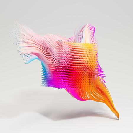 Abstract colorful curves forming 3D motion shape. Futuristic colorful 3D render backgroundの写真素材