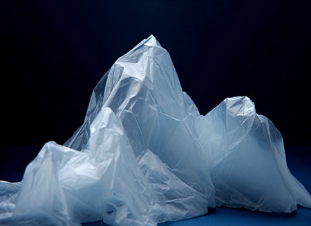 Icebergs made of plastic bags floating in the ocean. Eco-friendly consciousness conceptual background. AI generated imageの素材
