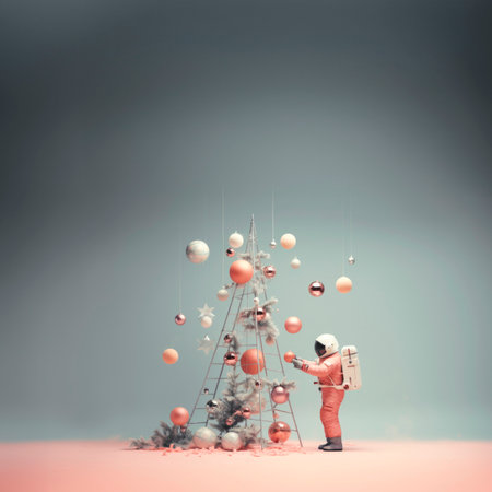 Christmas tree constructed by an astronaut. Merry xmas background. Ai generated imageの素材