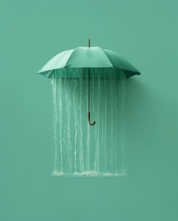 Rain pouring underneath the umbrella. Rainy season paradoxal background.の素材