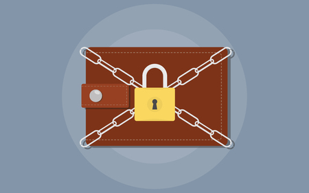 save your money illustration with wallet and chain padlock locked vector illustrationのイラスト素材
