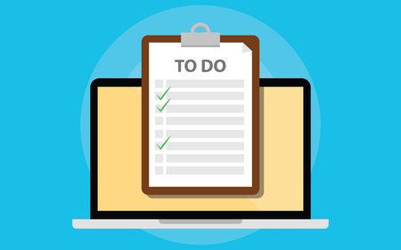 online todo list with clipboard and laptop and checklist on screen vector illustrationのイラスト素材