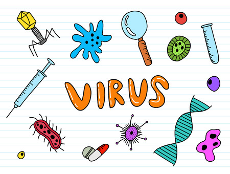 virus doodle art with color colourfull cheerfull color vector illustrationのイラスト素材