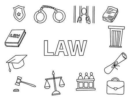 law doodle art with outline style hand drawn sketching icon vector illustrationのイラスト素材