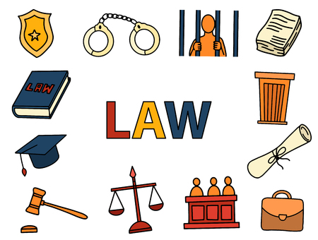 law and justice art doodle with color full hand drawn sketching icon vector illustrationのイラスト素材