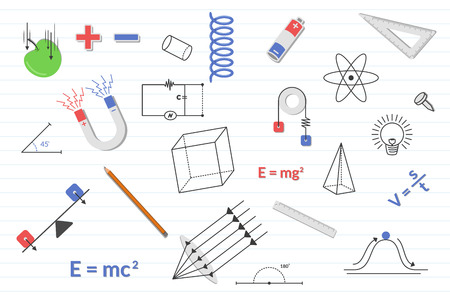 physics education science with various objects and paper line background - vectorのイラスト素材
