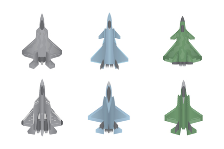 jet fighter aircraft warfare set collection with various shape and type - vector illustrationのイラスト素材