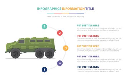 green apc personnel carrier infographic template concept with five points list and various color with clean modern white background - vector illustrationのイラスト素材