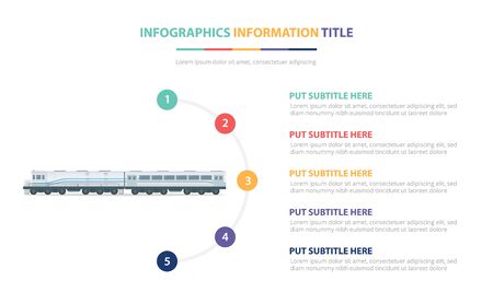 old train infographic template concept with five points list and various color with clean modern white background - vector illustrationのイラスト素材