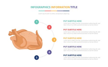 chicken raw infographic template concept with five points list and various color with clean modern white background - vector illustrationのイラスト素材