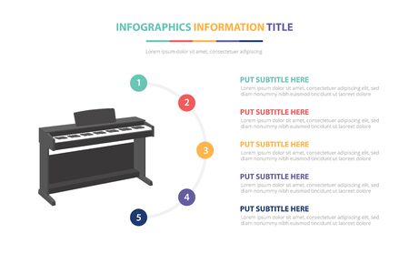 piano infographic template concept with five points list and various color with clean modern white background - vector illustrationのイラスト素材