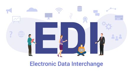 edi electronic data interchange concept with big word or text and team people with modern flat style - vector illustrationのイラスト素材