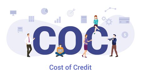coc cost of credit concept with big word or text and team people with modern flat style - vector illustrationのイラスト素材