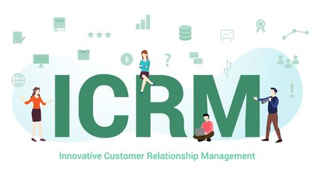 icrm innovative customer relationship management concept with big word or text and team people with modern flat style - vector illustrationのイラスト素材