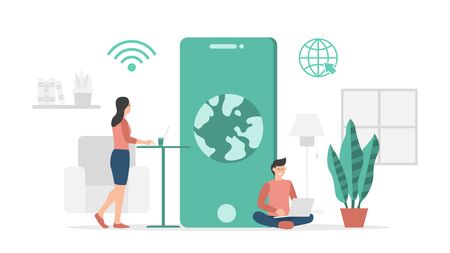 online world internet people technology with modern flat style and minimalist green color theme vectorのイラスト素材