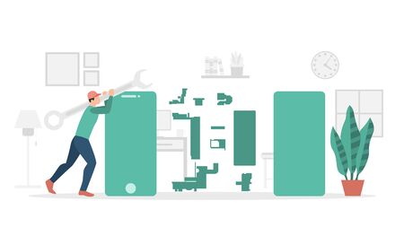 product tear down with smartphone example with modern flat style and minimalist green color theme...