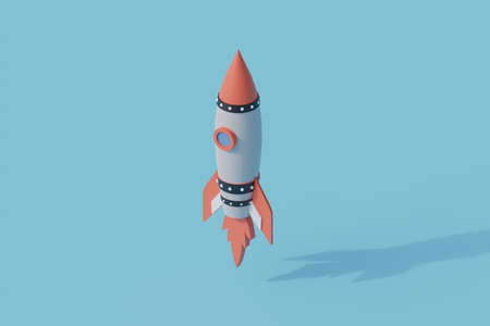 startup rocket launch single isolated object. 3d render illustration with isometric viewの写真素材