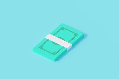 cash money paper stack single isolated object. 3d render illustration with isometric view