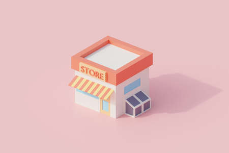 store building single isolated object. 3d render illustration with isometric view