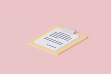 clipboard with paper document single isolated object. 3d render illustration with isometric viewの写真素材
